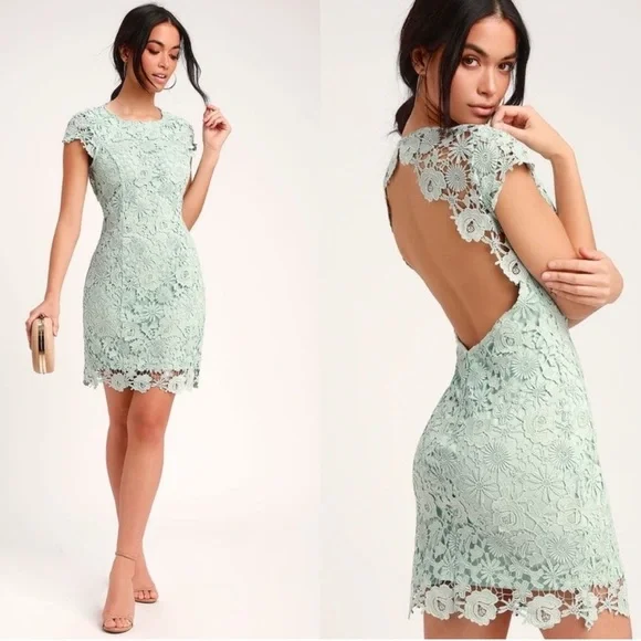 Lulus Romance Language Sage Backless Lace Dress - XS - Picture 1 of 7